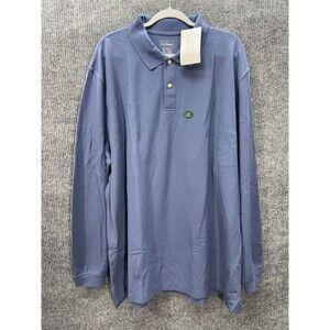 LL Bean Premium Double L Polo Shirt Mens 3XLT Tall Blue Long Sleeve No Pocket